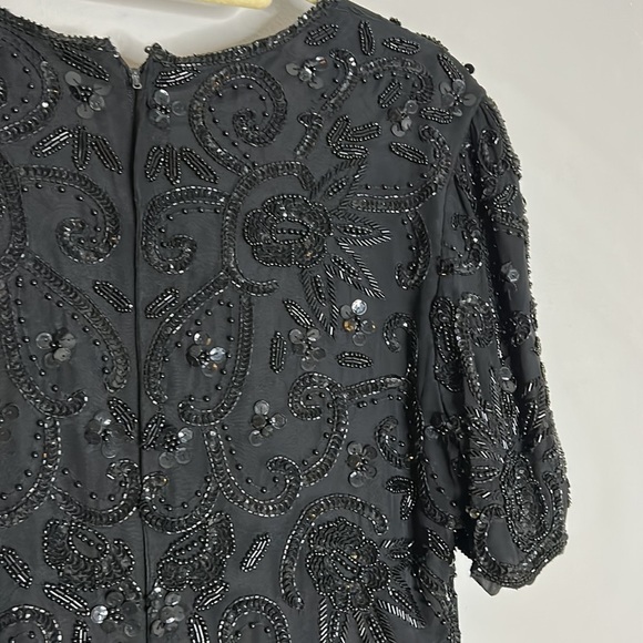VINTAGE LAWRENCE KAZAR BLACK SEQUIN BEADED UPPER FULL GOWN MEDIUM new w tags - Picture 8 of 10
